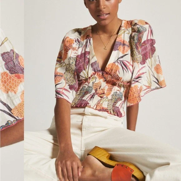 Anthropologie Cream and Orange Blouse - Picture 4 of 7